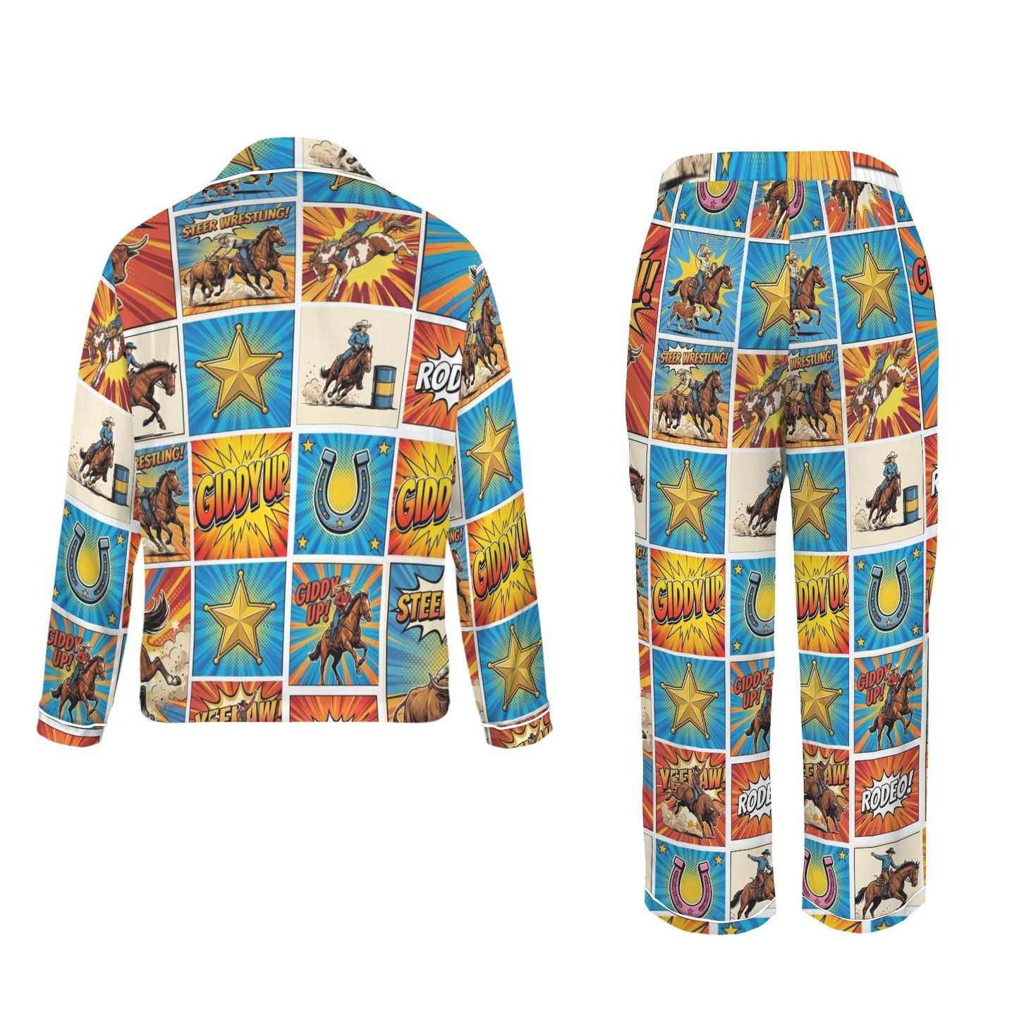 Baha Ranch The Comic Corral Western Rodeo Satin Pajama Set