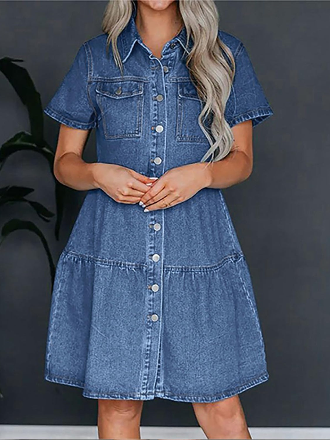 Western Button Up Short Sleeve Denim Dress