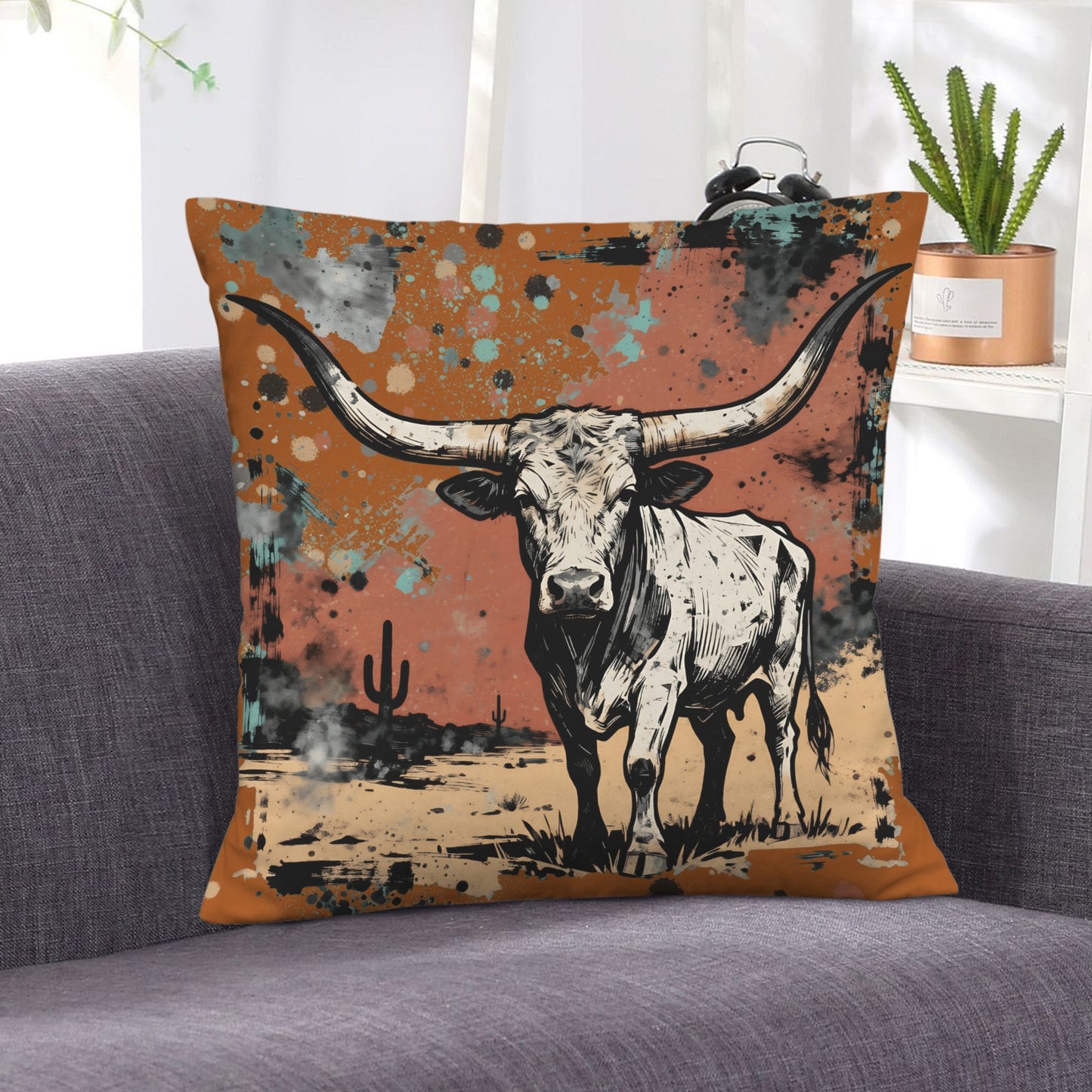 Baha Ranch Lonesome Longhorn Velvety Soft Pillow Case Made in America
