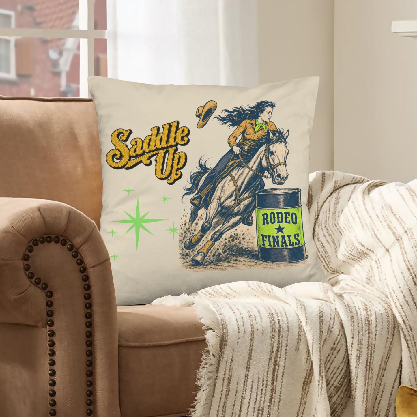 Baha Ranch Velvety Soft The Last Roundup Barrel Racer Throw Pillow Cover Made in America Custom Pillow Case 18x18inch | Ships from USA
