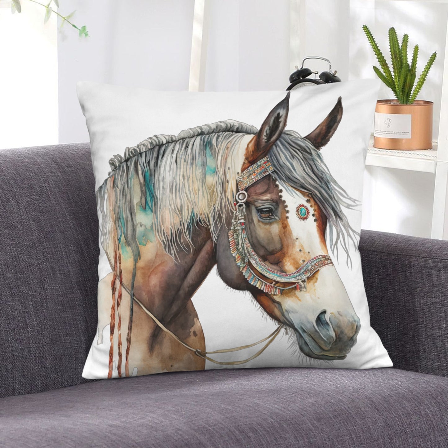 Baha Ranch Fancy Horse on White Velvety Soft Pillow Case Made in America