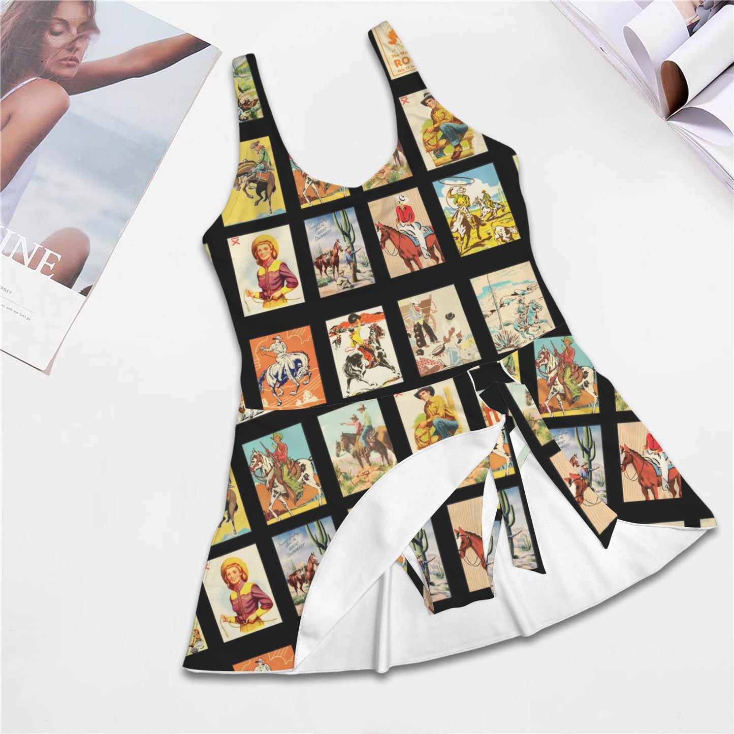 Baha Ranch Western Collage Skirted Swimsuit