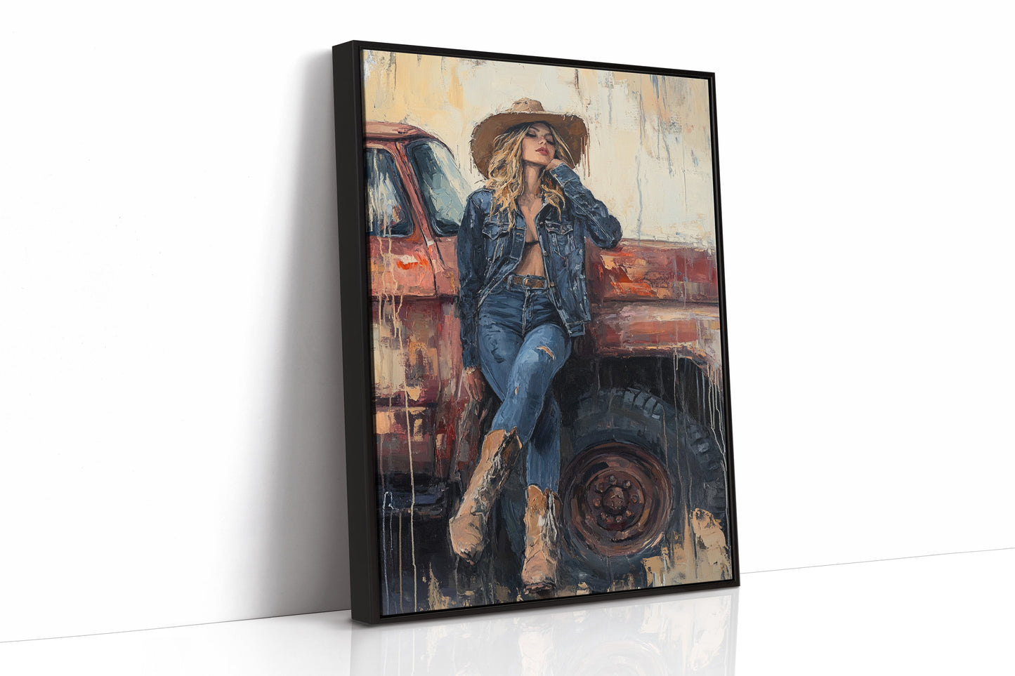 Denim Cowgirl by the Rusted Truck
