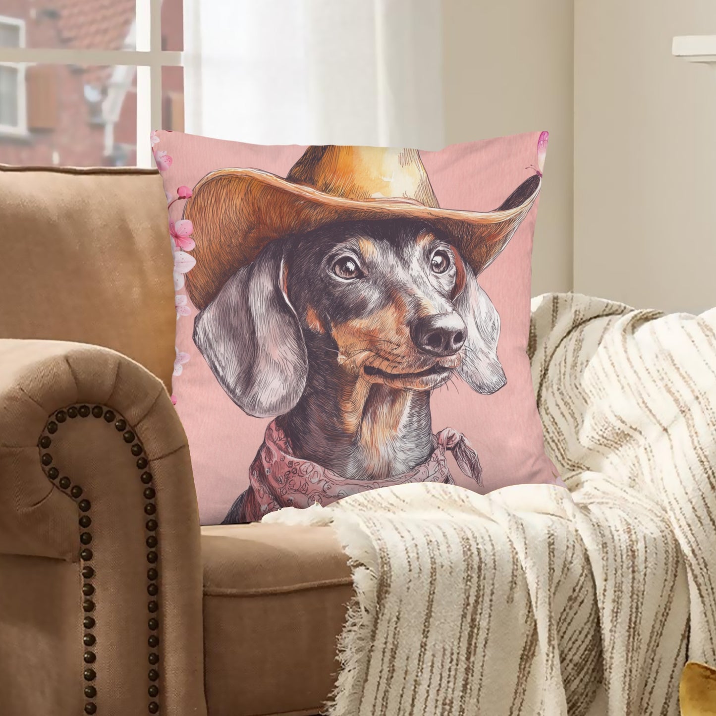 Baha Ranch Cowgirl Dachsund Velvety Soft Throw Pillow Case Made in America
