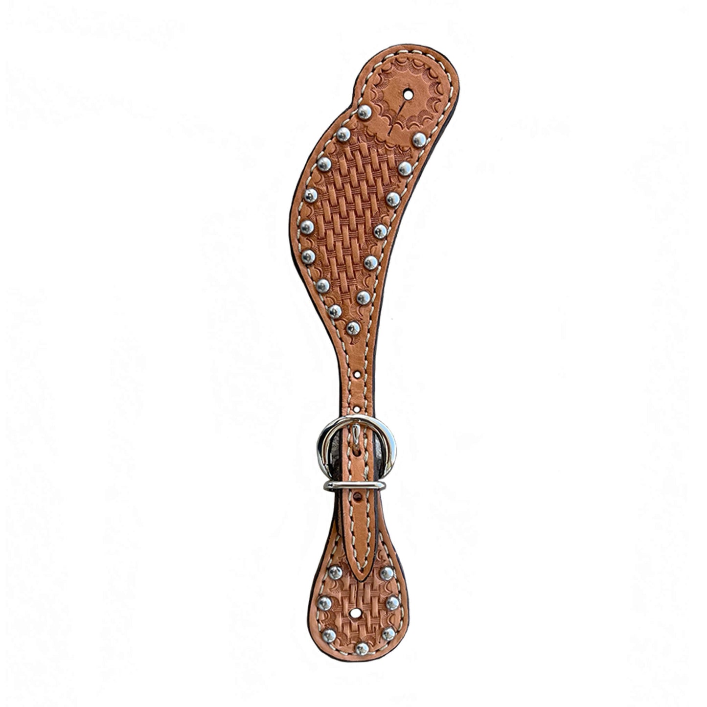 Alamo Saddlery 382-KP Ladies spur straps golden leather basket tooling with spots