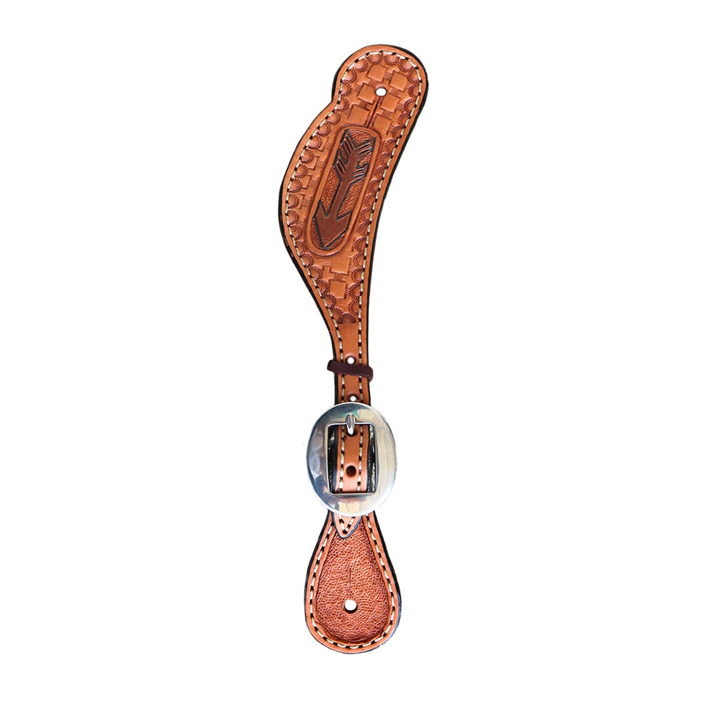 Alamo Saddlery 382-RA Ladies spur straps golden leather floral geo/basket cross tooling with arrows