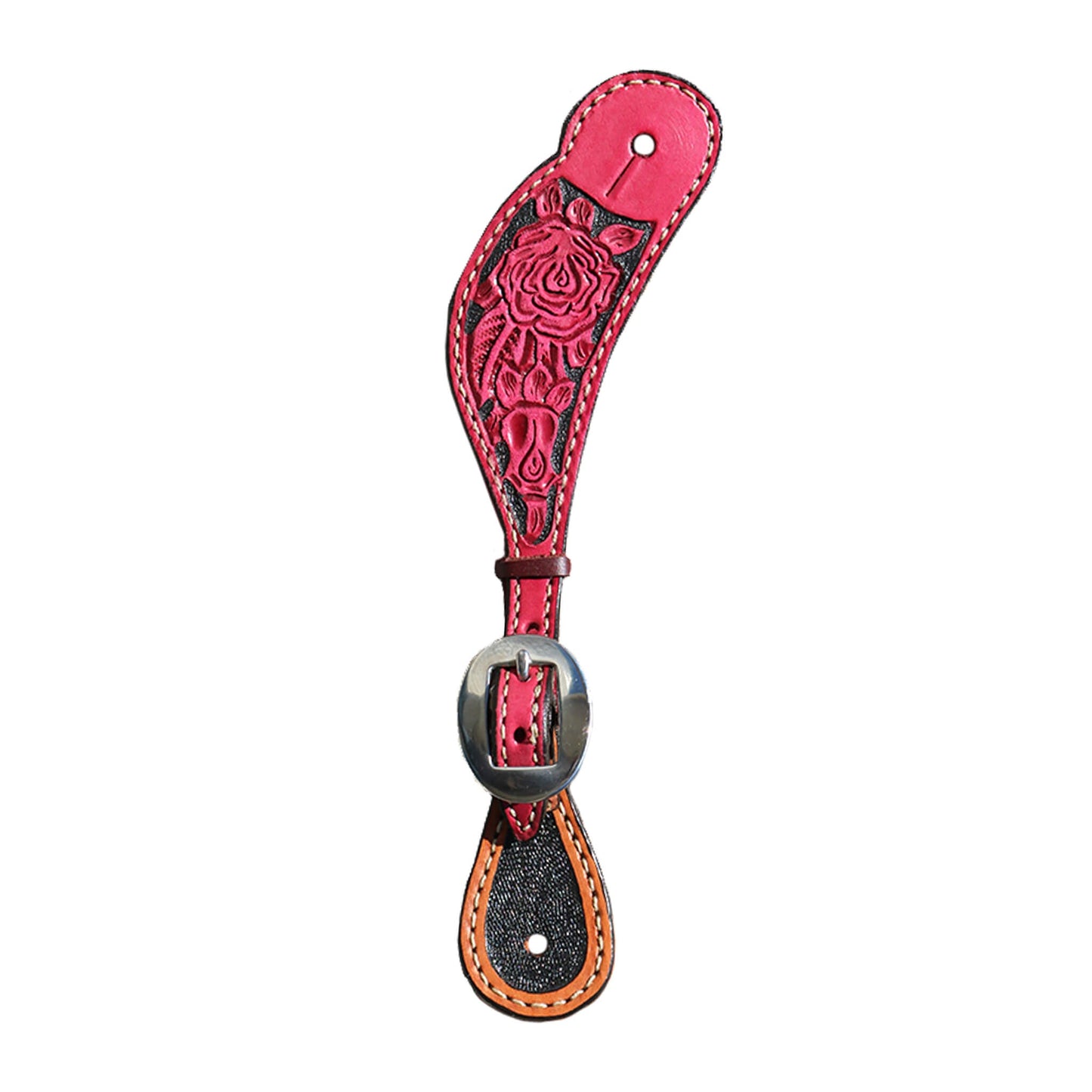 Alamo Saddlery 382-RP Ladies spur straps dirty pink leather rose tooling with background paint