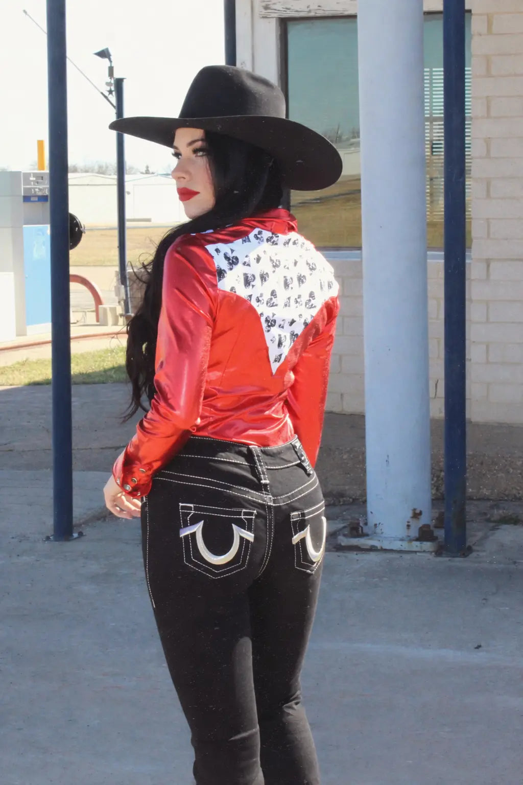 High Stakes Ruby Red Metallic Pearl Snap Arena Barrel Racer Rodeo Shirt