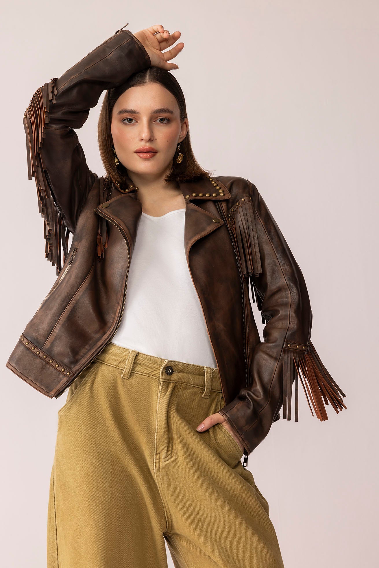 Myra Fury Rider Leather Jacket in Smoky Brown