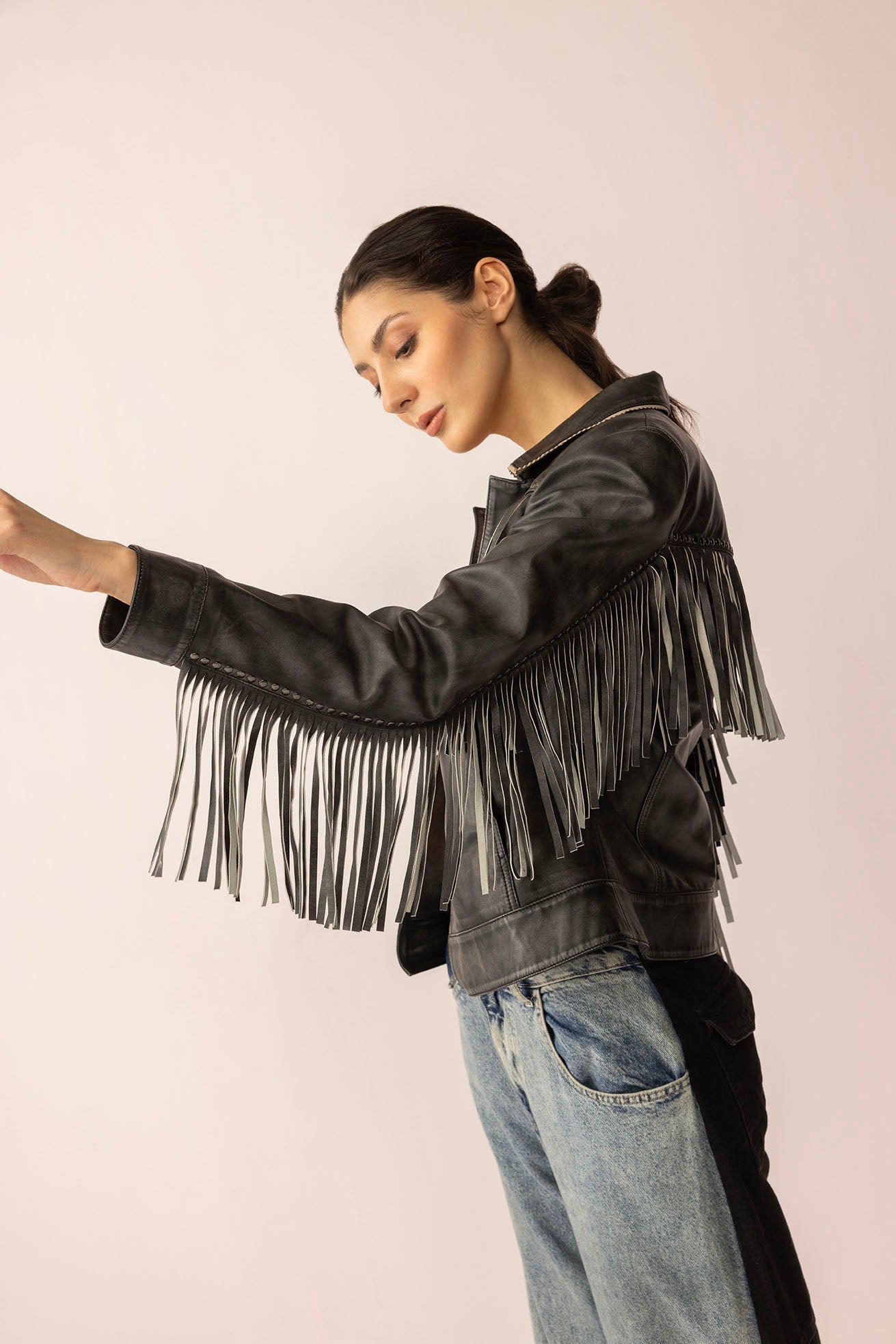 Myra Midnight Maverick Leather Jacket in Shadow Black