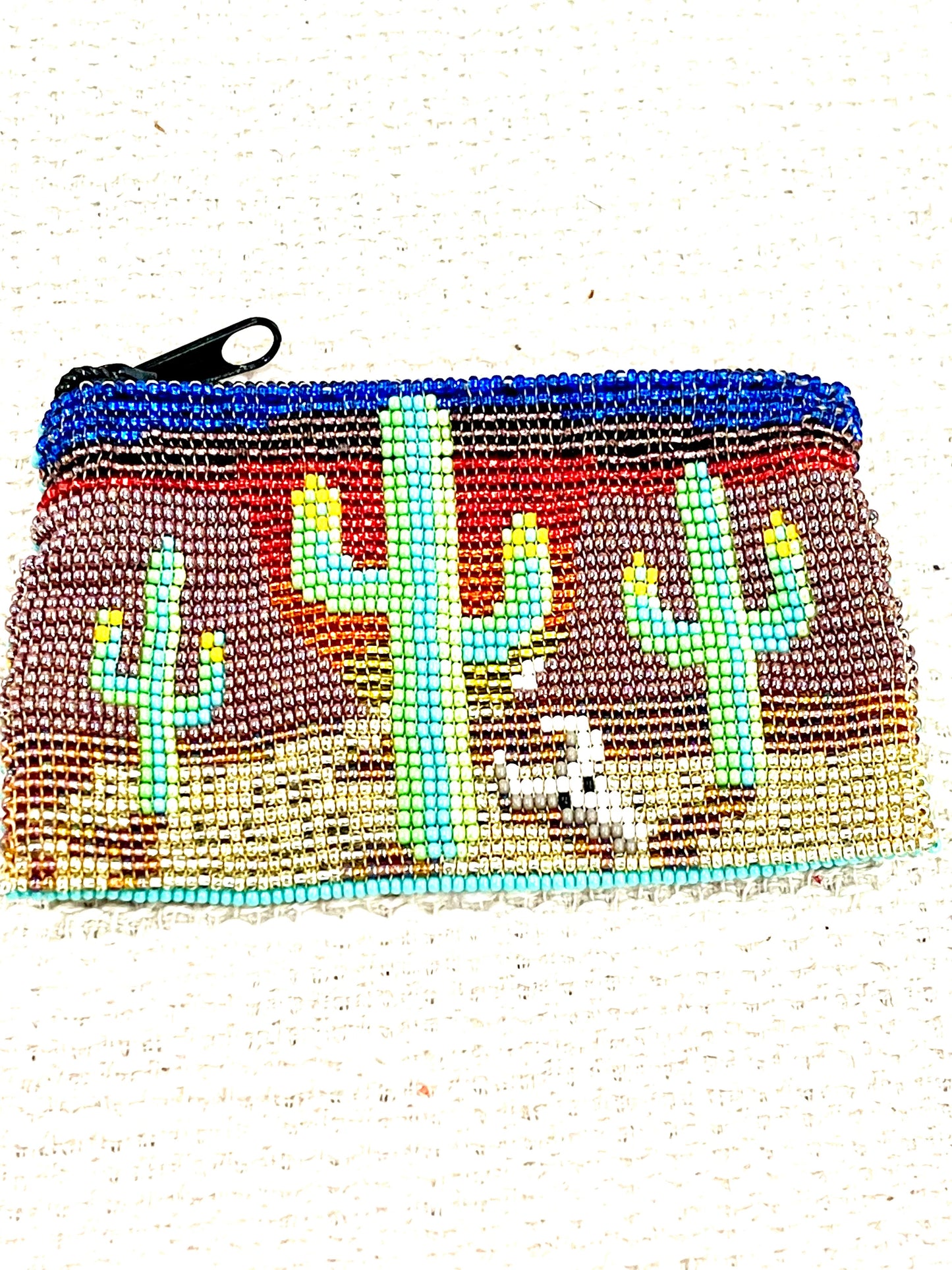 Handmade Beaded Saguaro Desert Coin Purse Light