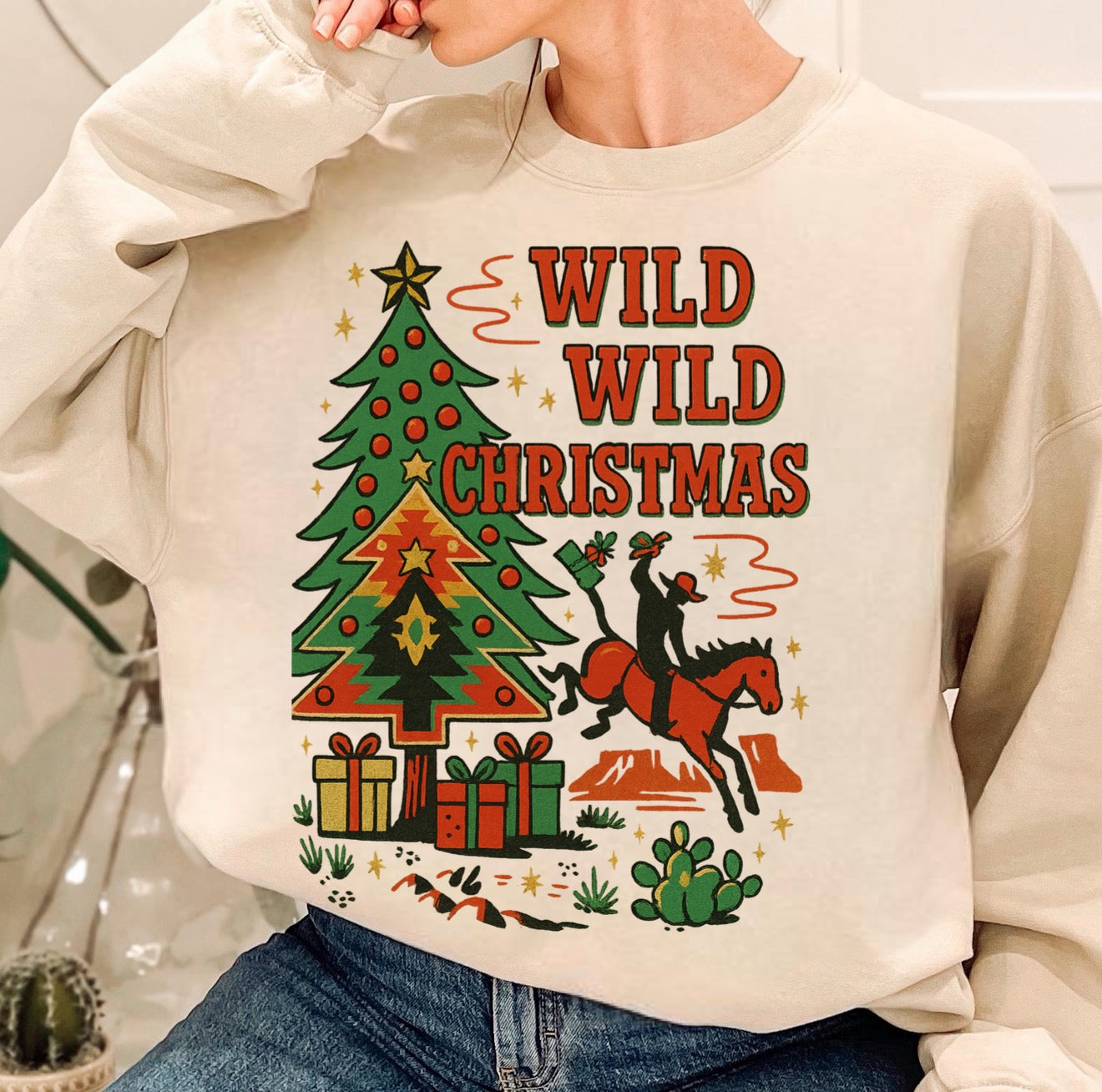 Wild Wild Christmas Western Cowgirl Tree Shirt – Graphic Tee, Long Sleeve & Crewneck