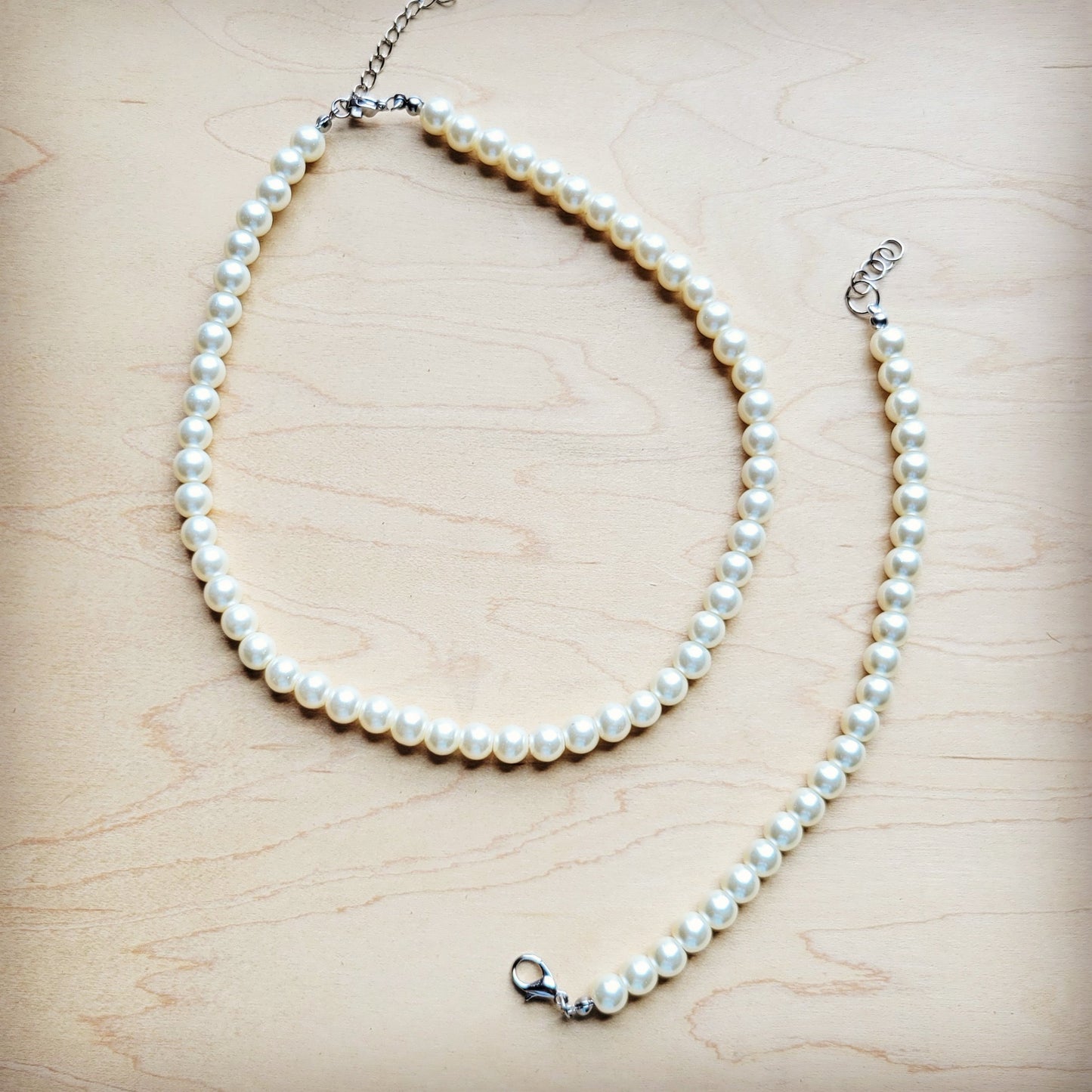 The Jewelry Junkie **Glass Pearl Necklace & Bracelet Set Wedding Collection 259w