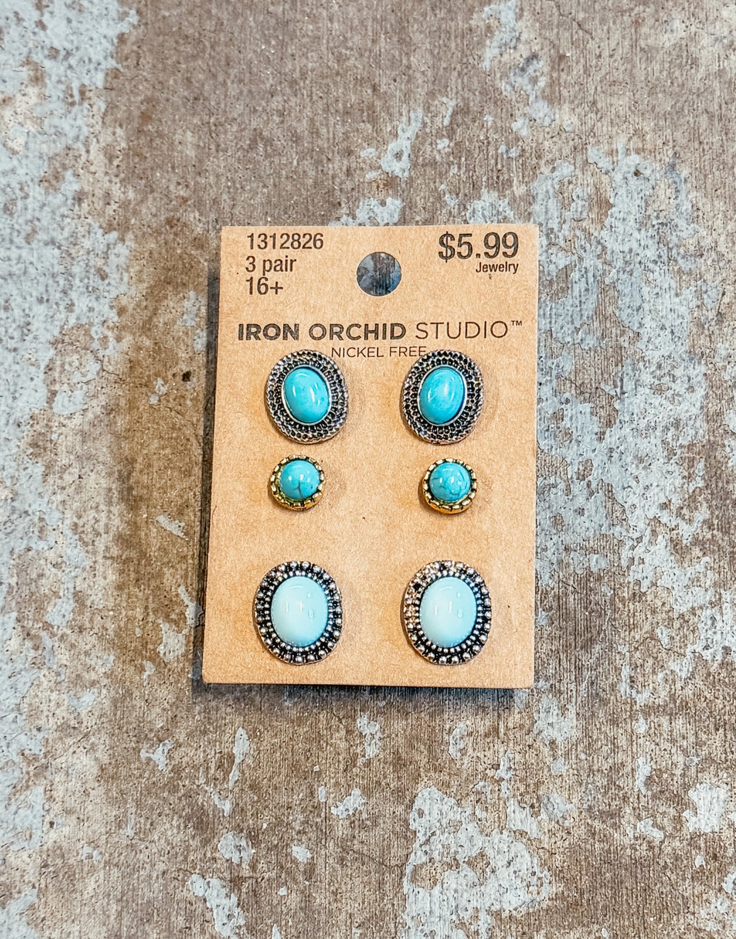 Turquoise Stud Earring Set (3 Pairs) – Western Silver & Gold Tone Studs