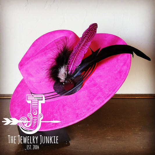 Boho Western Hat w/ Choice of Feather Hat Band-Magenta 982e by The Jewelry Junkie