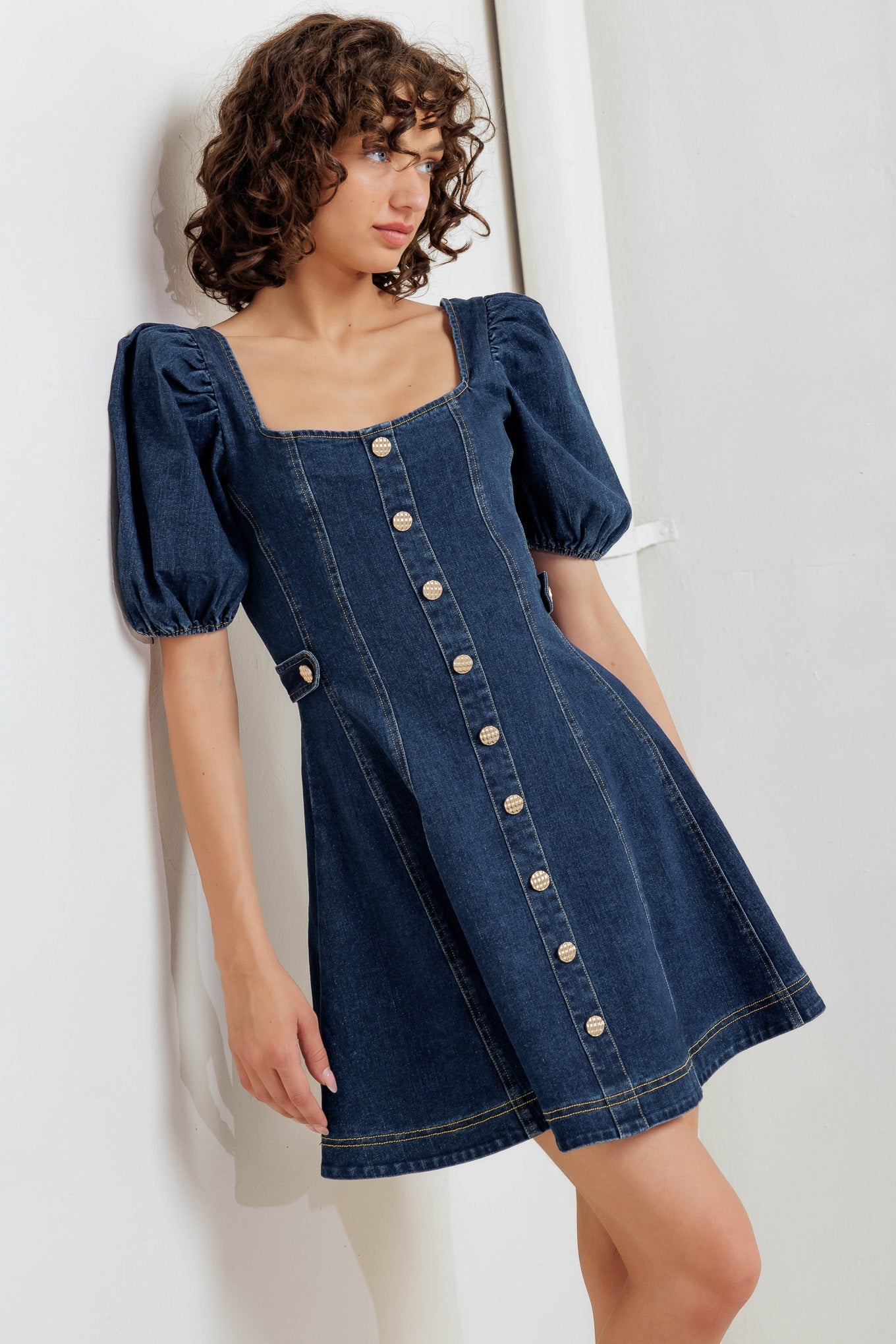 white christmas dresses Gwenny Blue Denim Midi Dress L Flying Tomato Blue / S