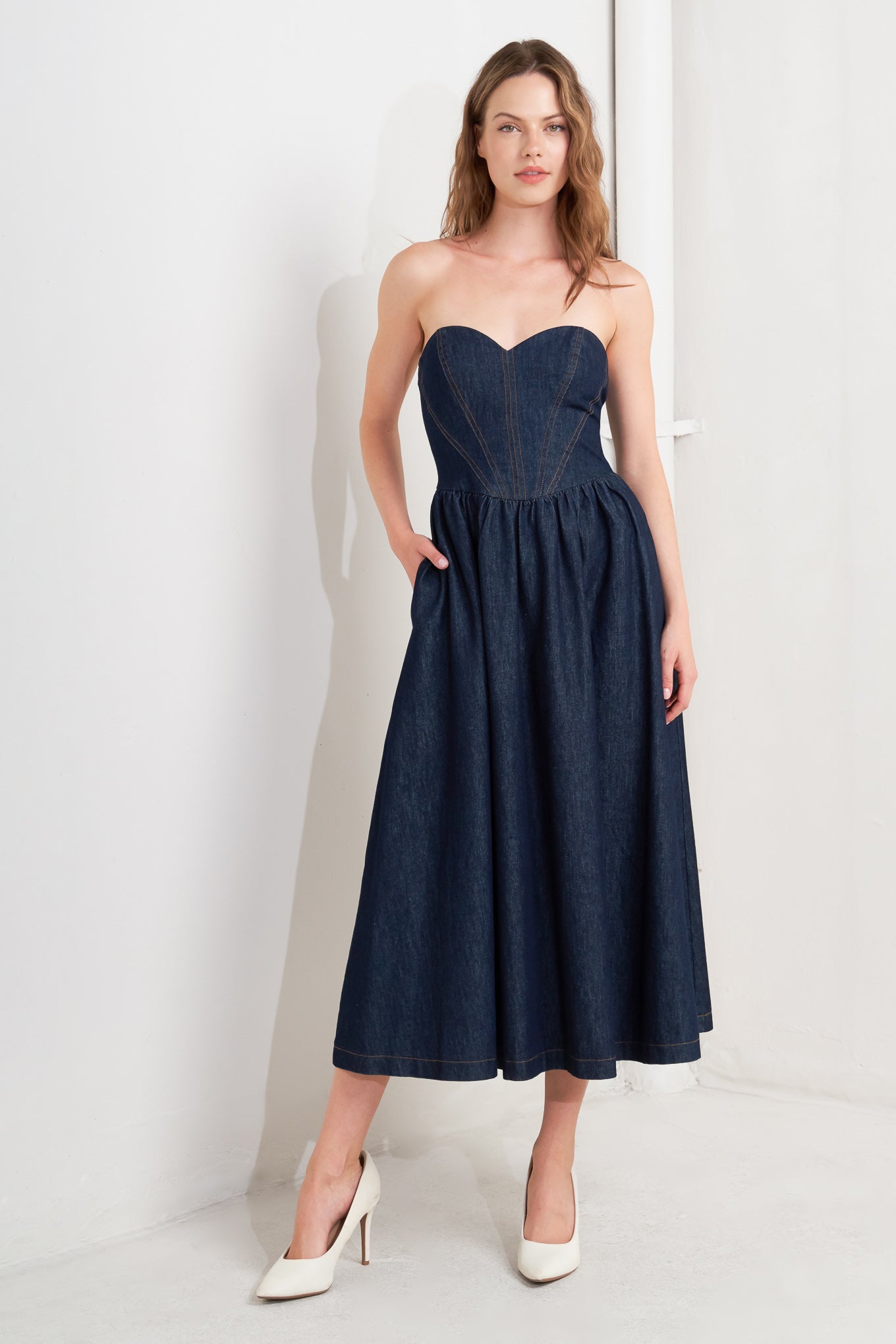 white christmas dresses Vintage Blues Denim Midi Dress L FREEMARKET Denim / S