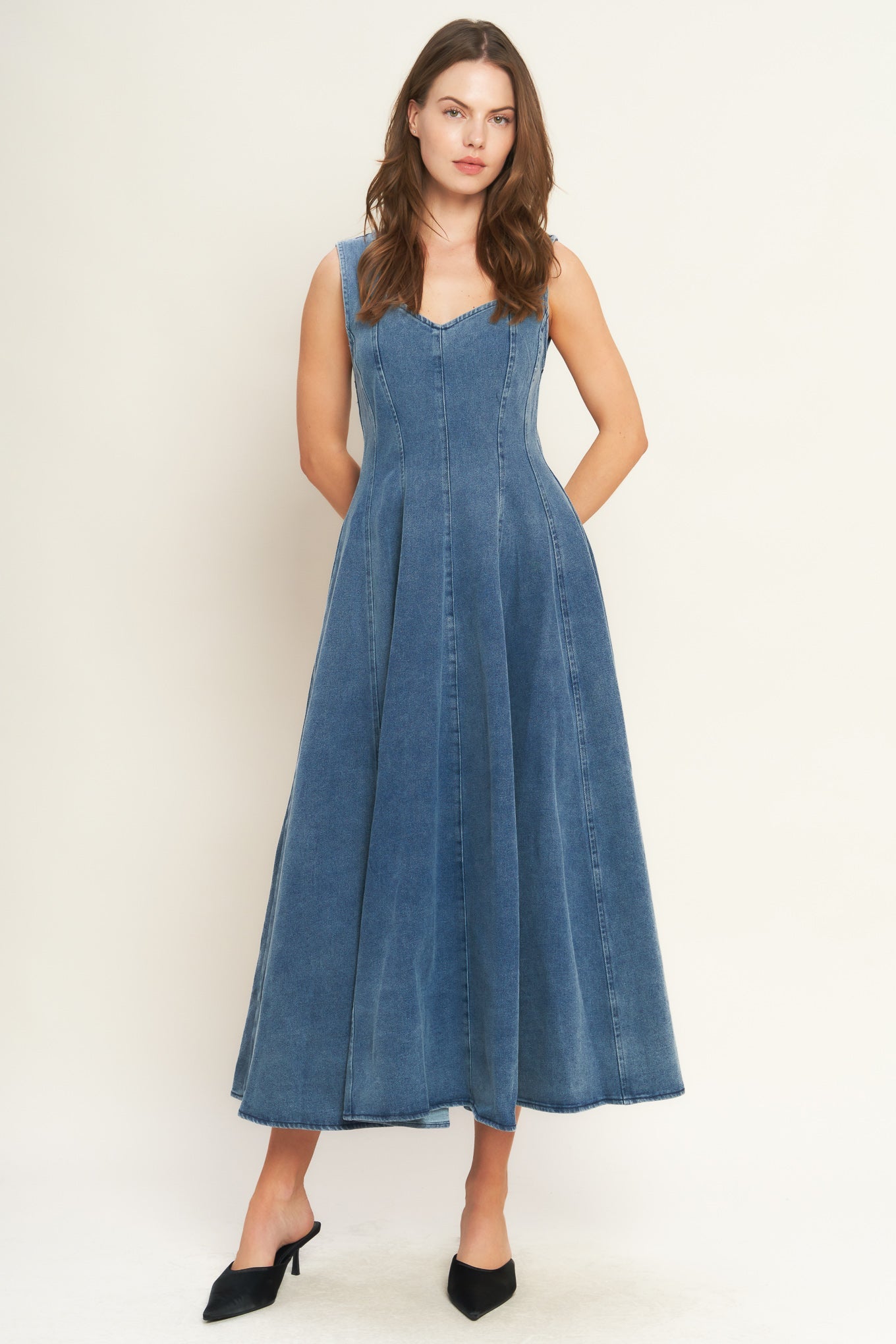Stars Ahead Denim Midi Dress L Flying Tomato Medium Indigo / S