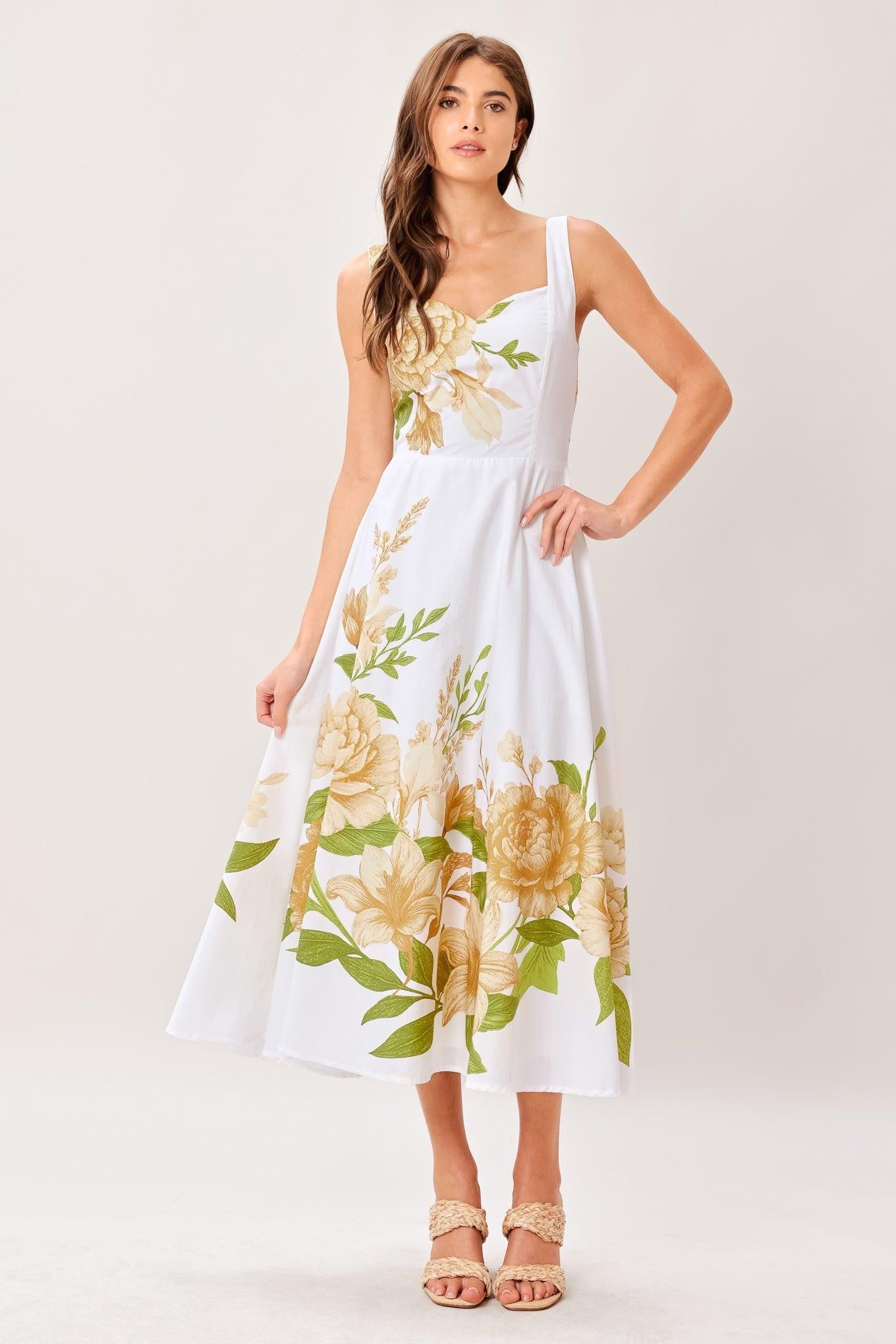 CREAM BOTANICA WOVEN MIDI DRESS, IVORY / L