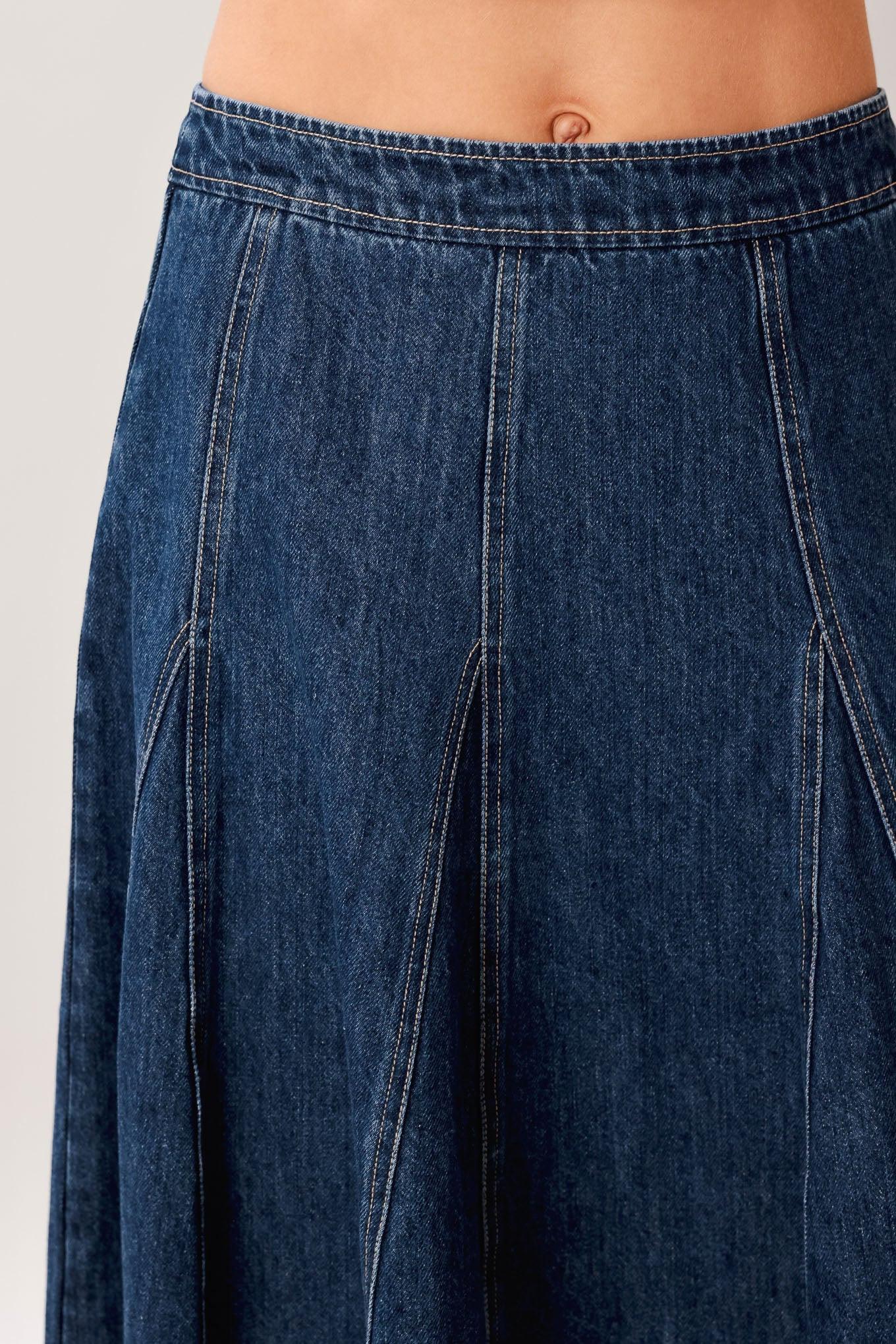 Flying Tomato City Swing Denim Hi-Lo Midi Circle Skirt