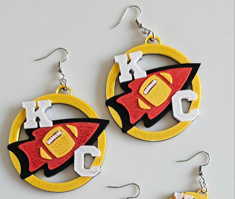 3D Print Chiefs Earrings Keychain Red Kingdom Kansas City KC Football