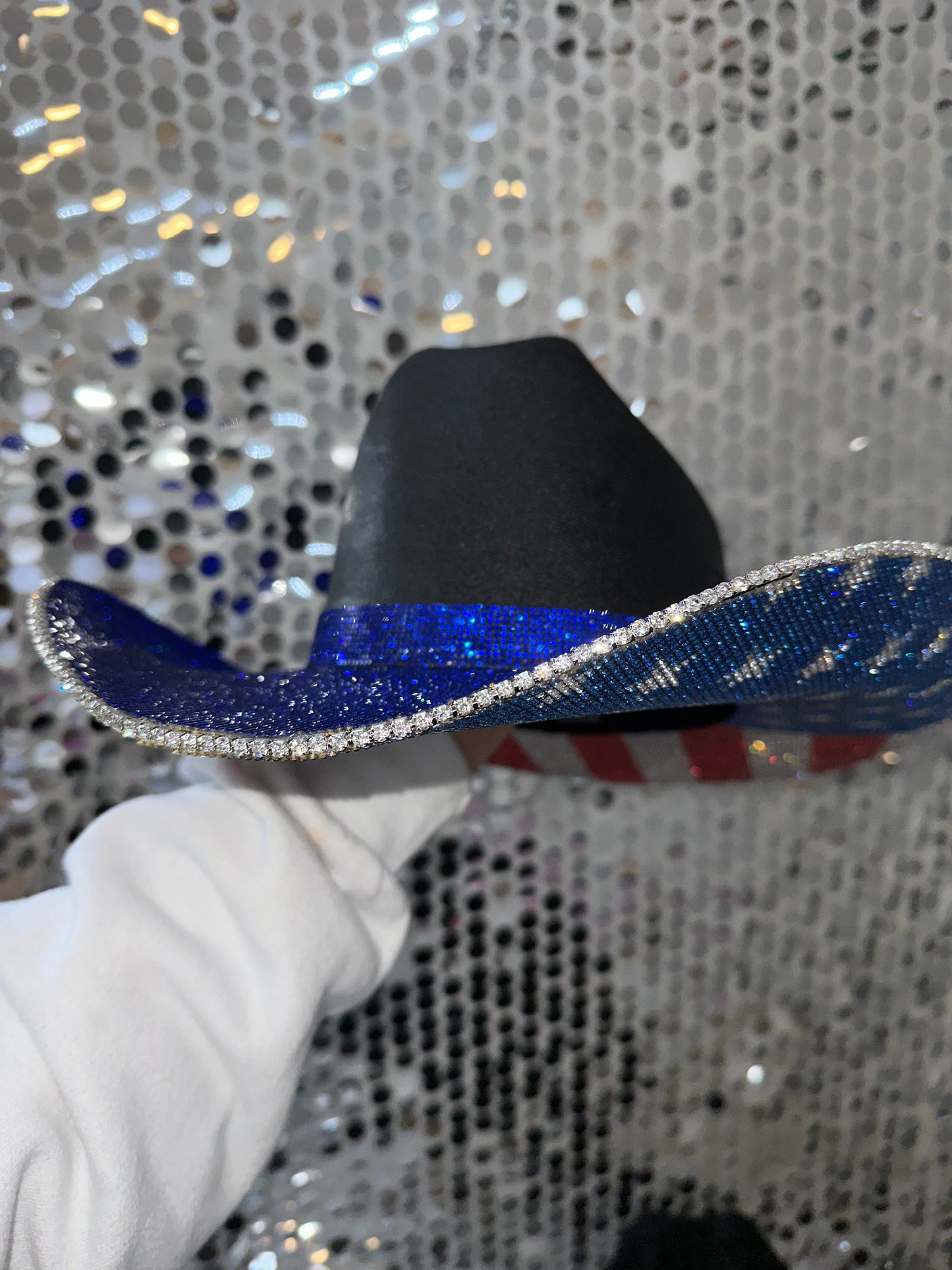 Rhinestone Cowgirl The "America" Hat in Black - Blue Rhinestones on Top