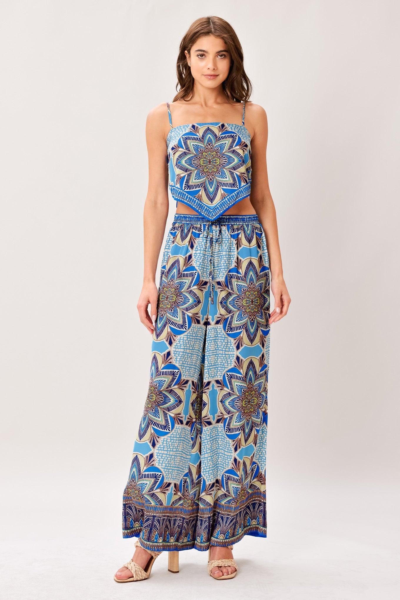 Flying Tomato Azure Mandala Woven Scarf Top and Pant Set