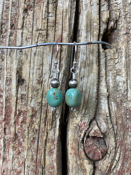 17370 Oxidized Sterling Silver Pearl and Turquoise Drop Earrings.