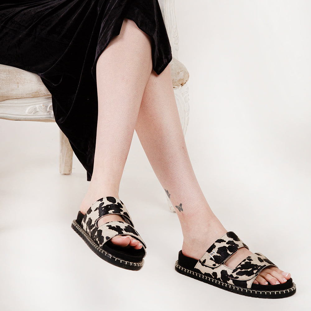 Myra Loyal West Deen Canyon Sandals - Black And White Cowhide