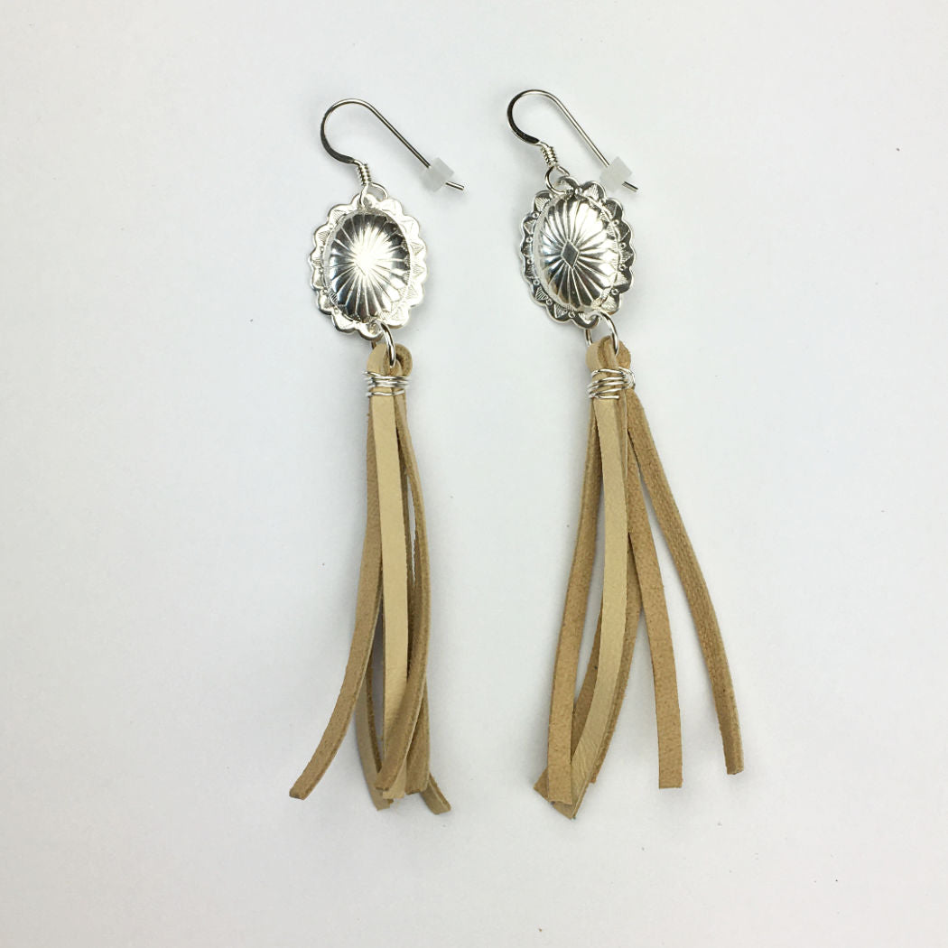 Concho And Leather Fringe Earrings - The Roadrunner