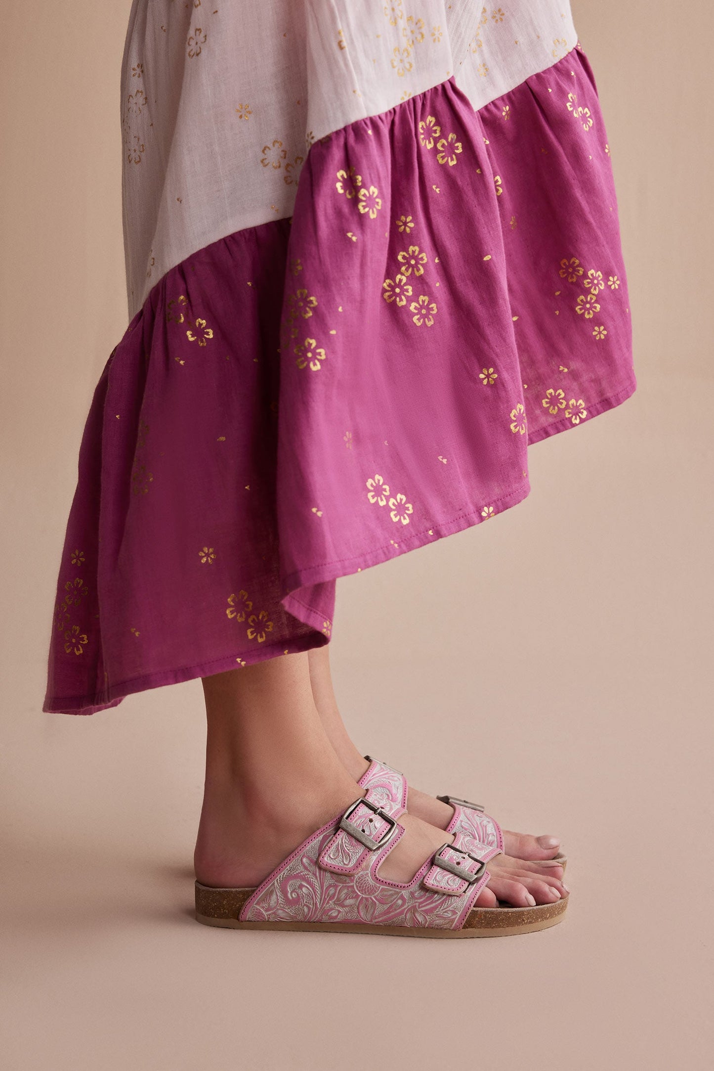 Myra Blossom Glimmer Hand-tooled Sandals