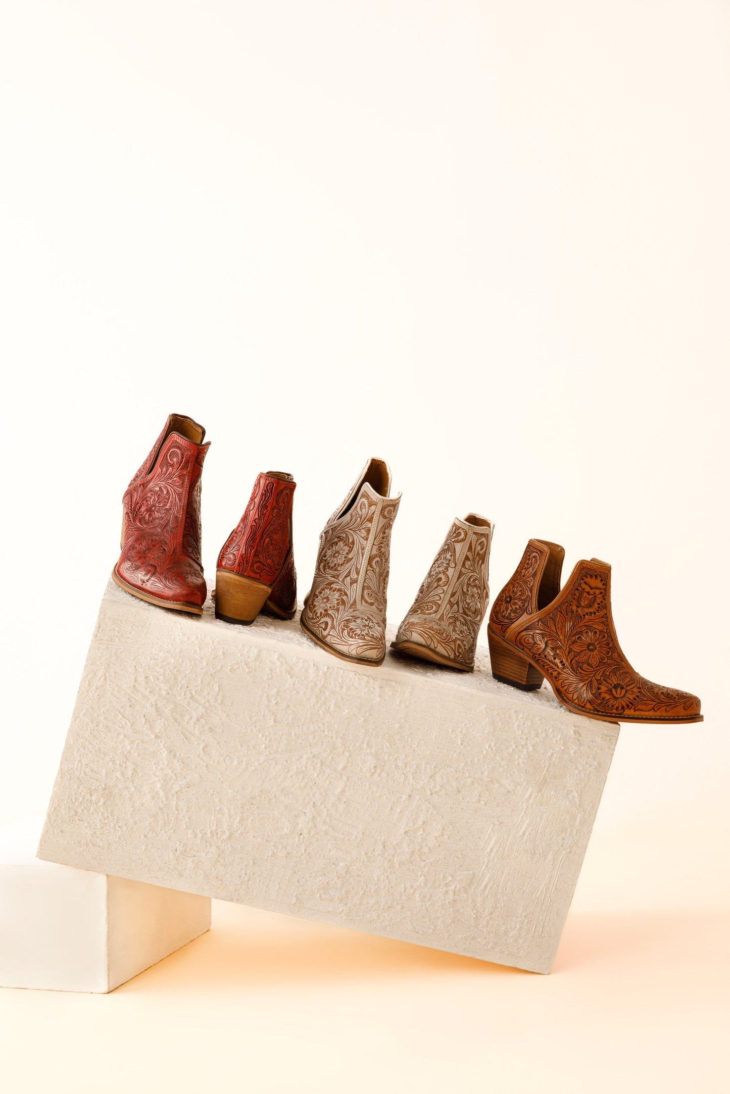 Myra Western Moxie Hand-tooled Booties in Scarlet