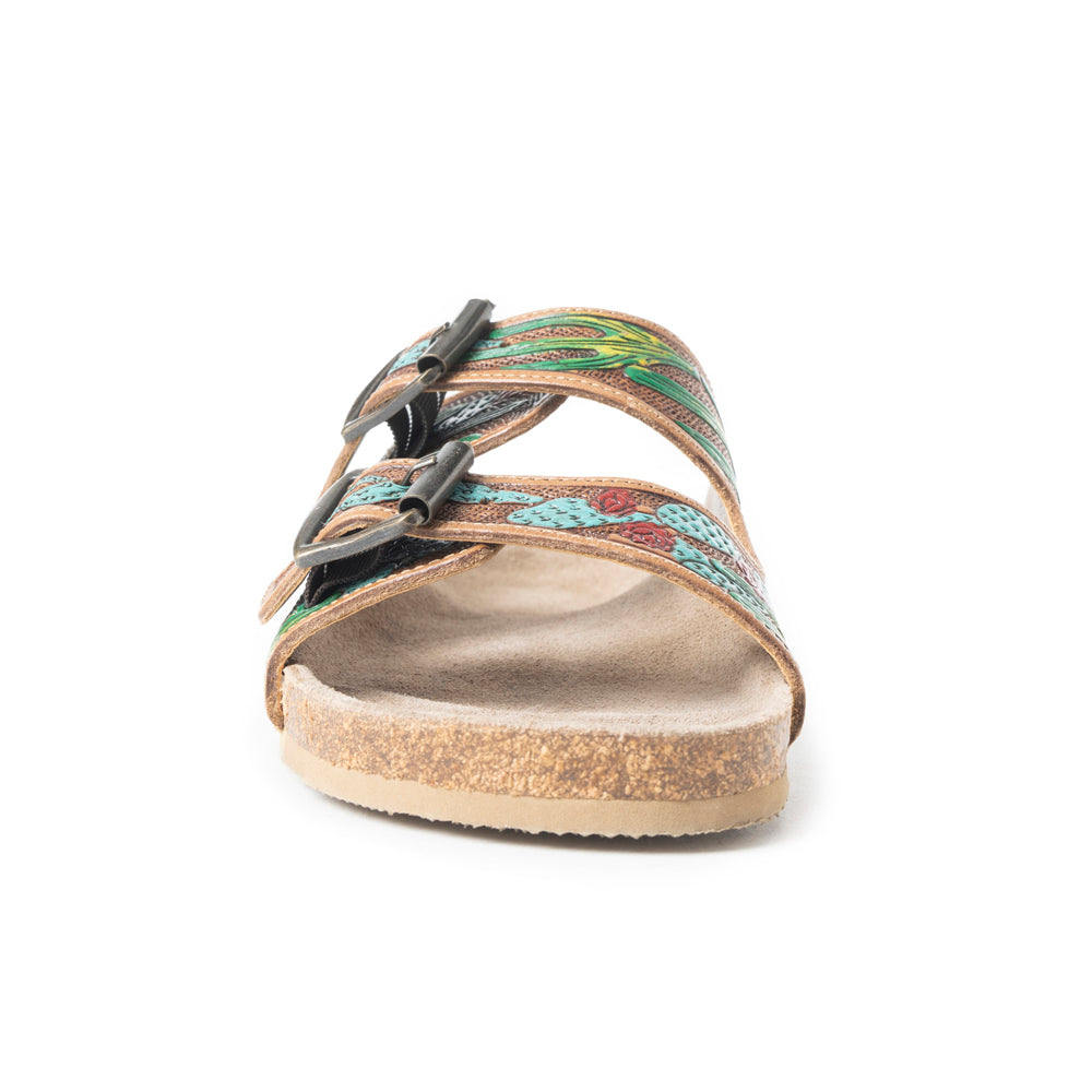 Myra Falling Feather Sandals In Green and Brown