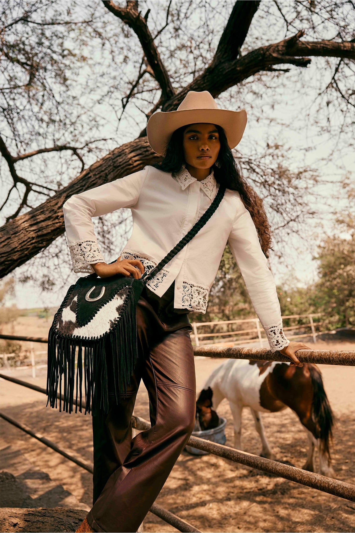 Myra Mustang's Luck Leather And Hairon Bag In Black & White