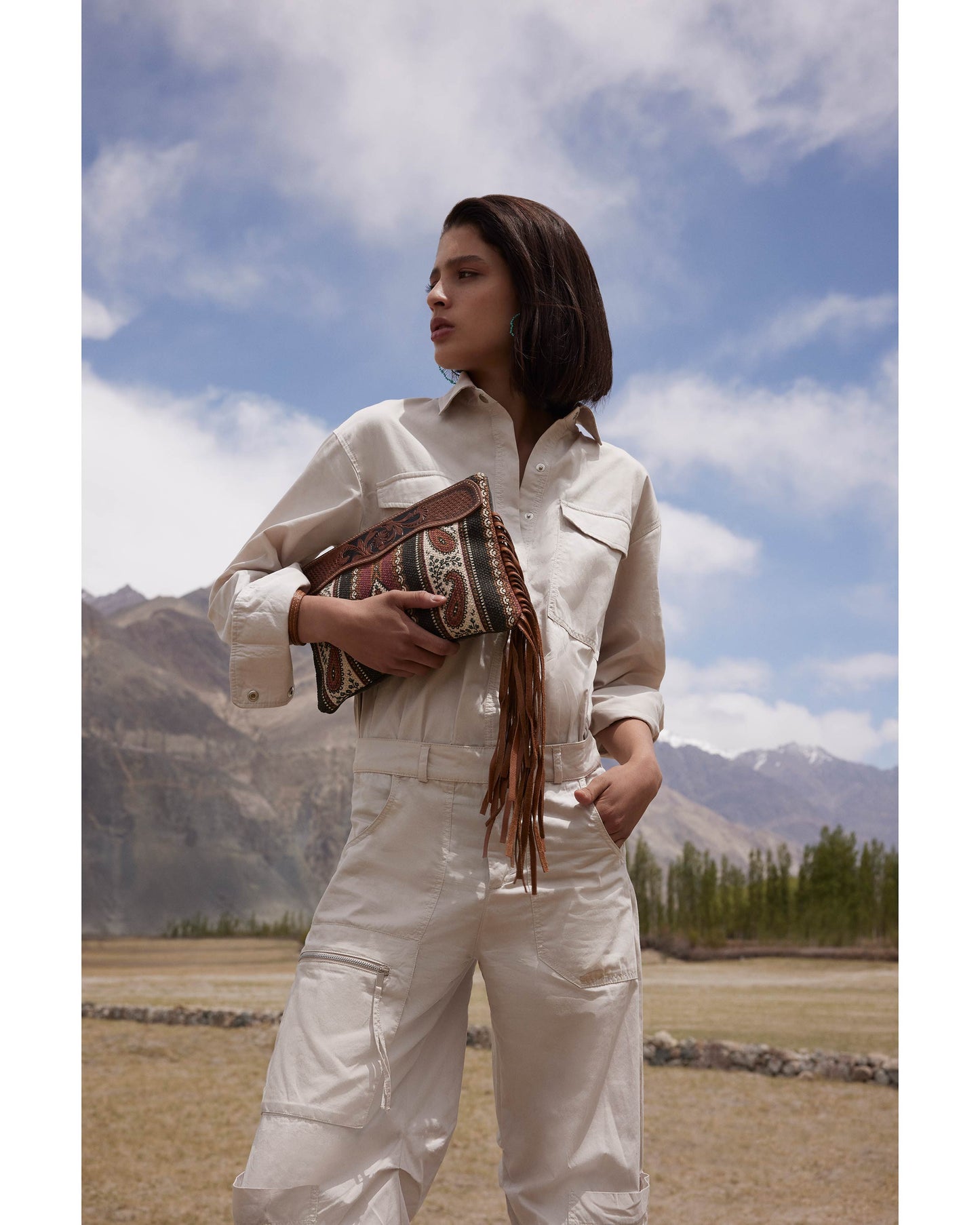 Myra Mojave Paisley Fringed Hand-Tooled Bag