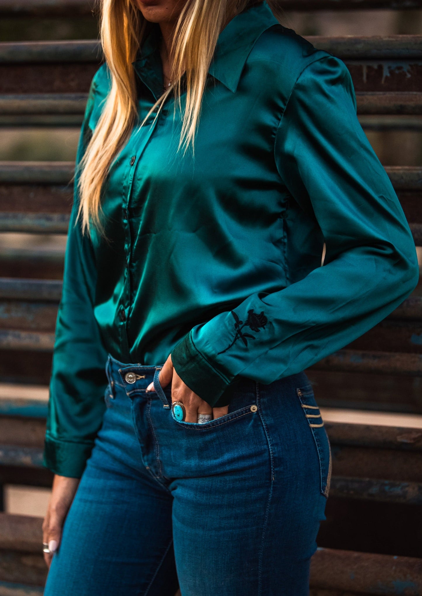 EMERALD SATIN RODEO SHIRT