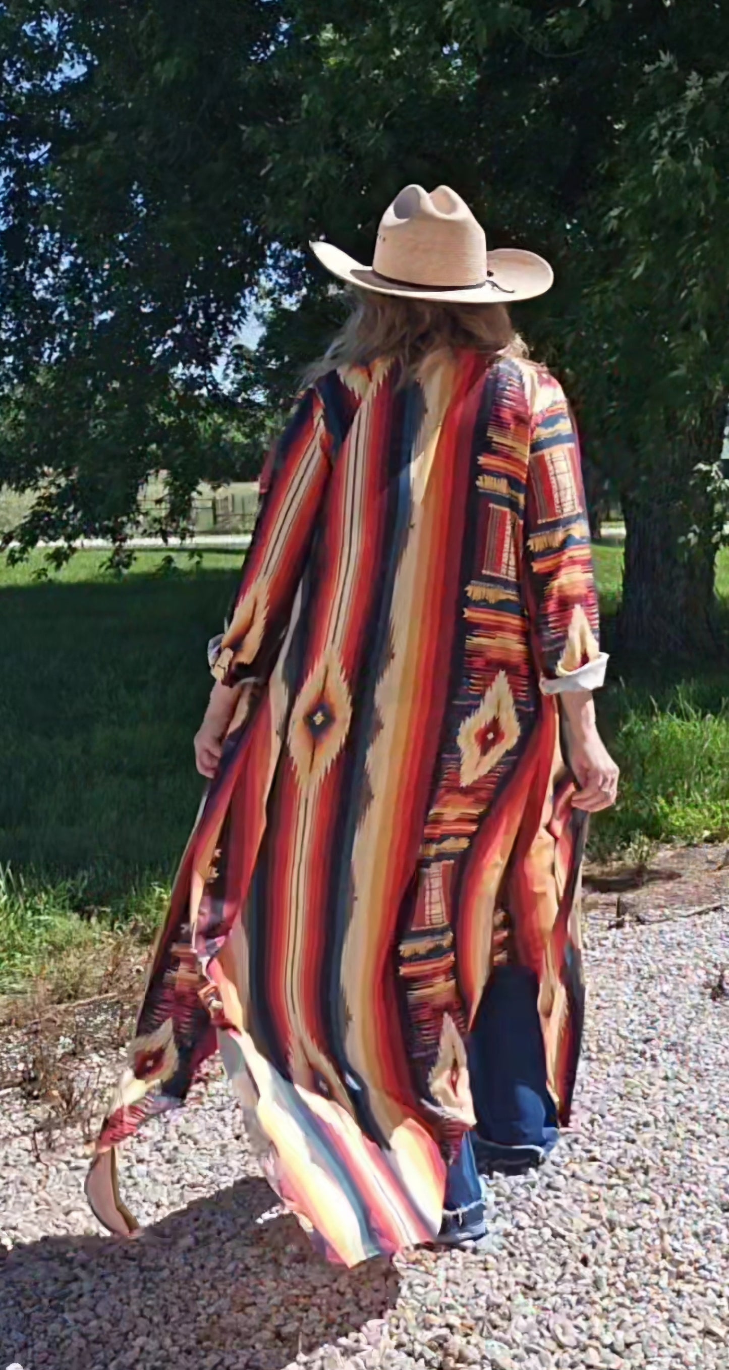 Colores De Mexico Southwestern Aztec Serape Long Sleeve Shirt Dress Duster