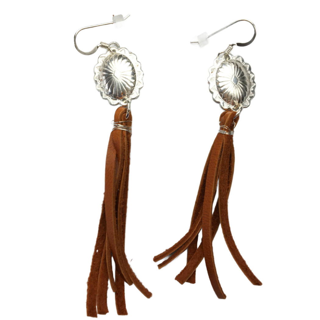 Concho And Leather Fringe Earrings - The Roadrunner