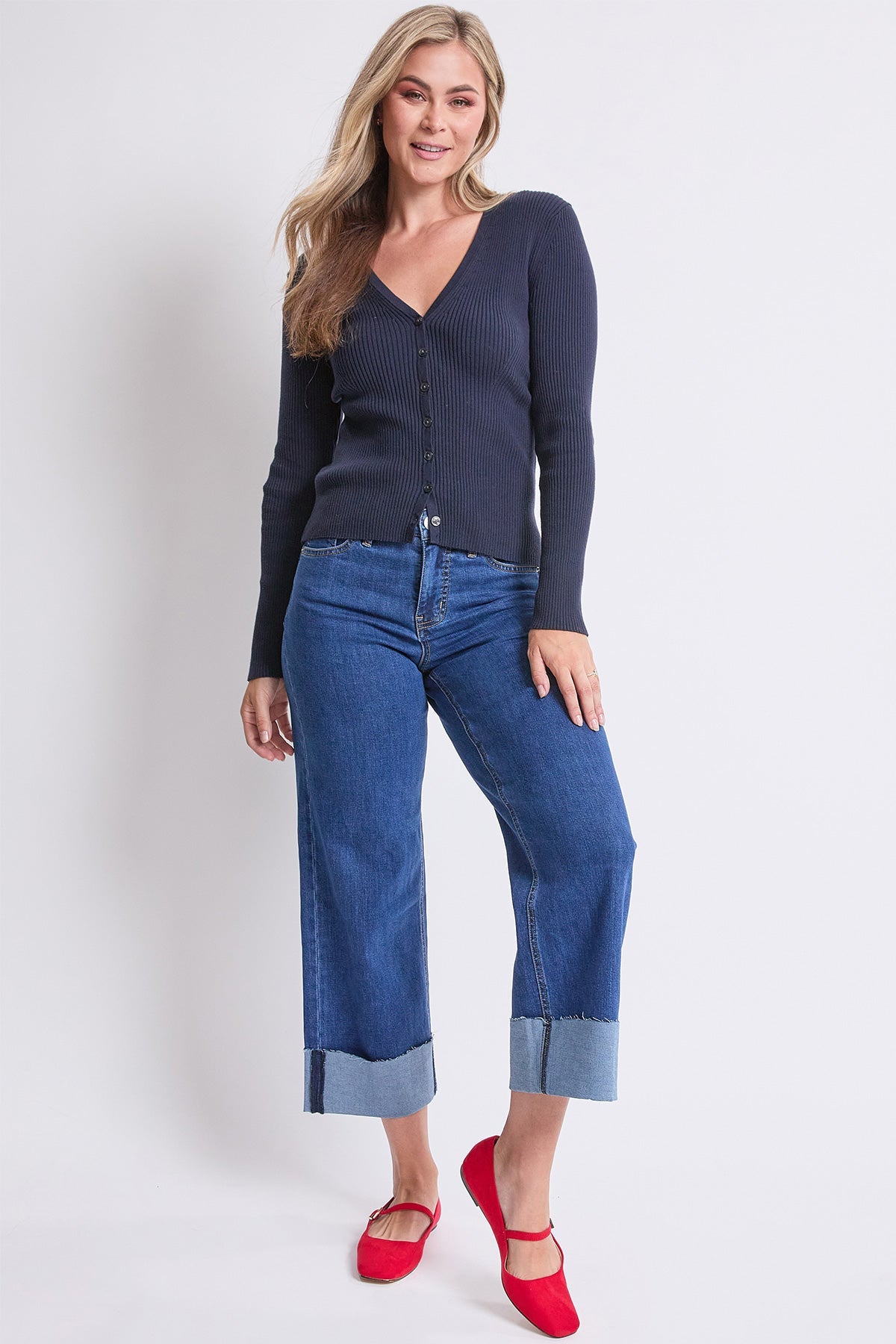 Women's High Rise Raw Mega Cuff Straight Jeans