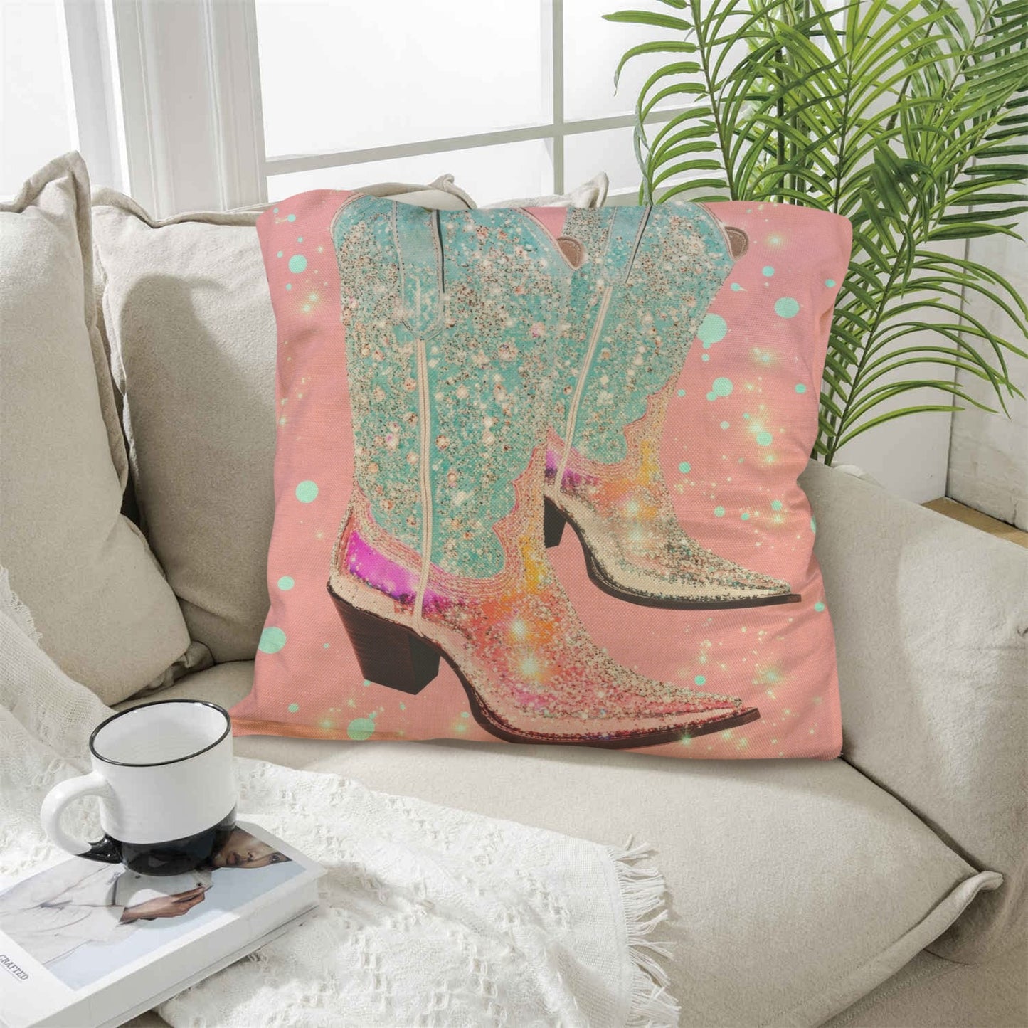 Baha Ranch Retro Pop Western Bling Boots Pillow Case Made in America