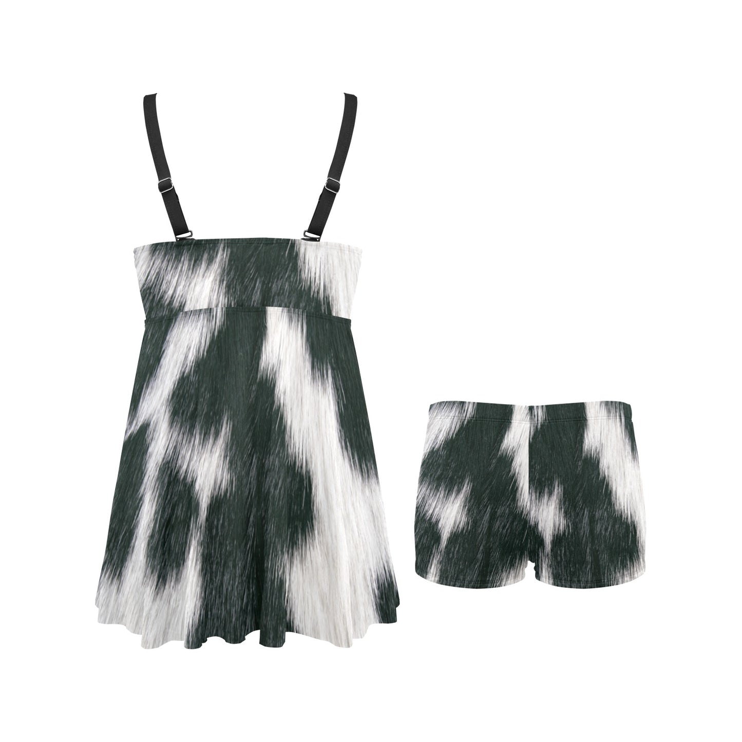 Black White Cow Hide Print Swim Dress & Shorts Set