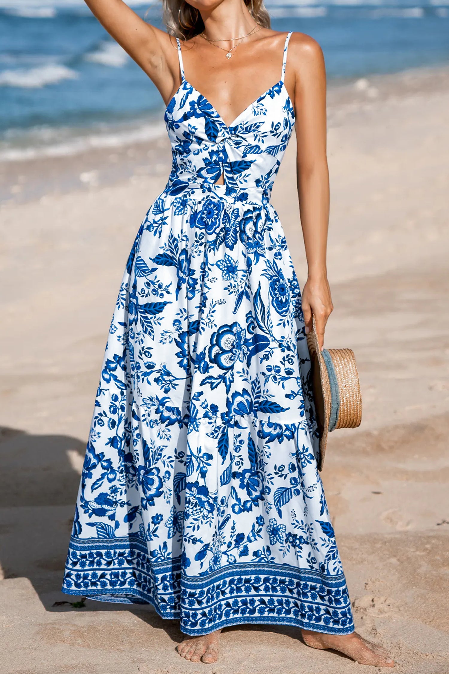Sunny Angela Women's Twisted Bust Backless Floral Spaghetti Strap Maxi Dress - Sunny Angela Sky Blue / XL Sunny Angela Women's Twisted Bust Backless Floral Spaghetti Strap Maxi Dress - Sunny Angela Sky Blue / XL