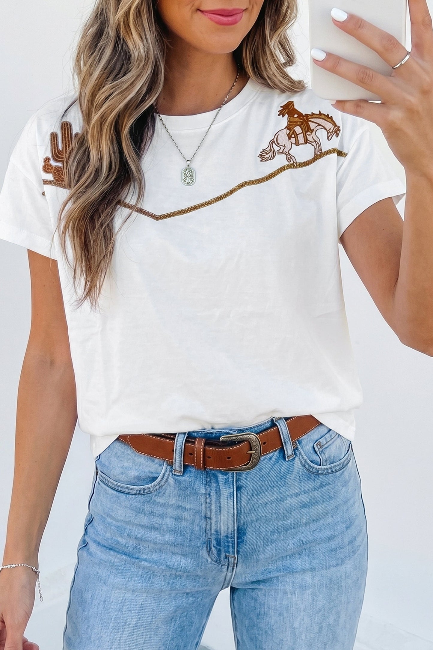 Western Cowboy & Cactus Embroidered Tee