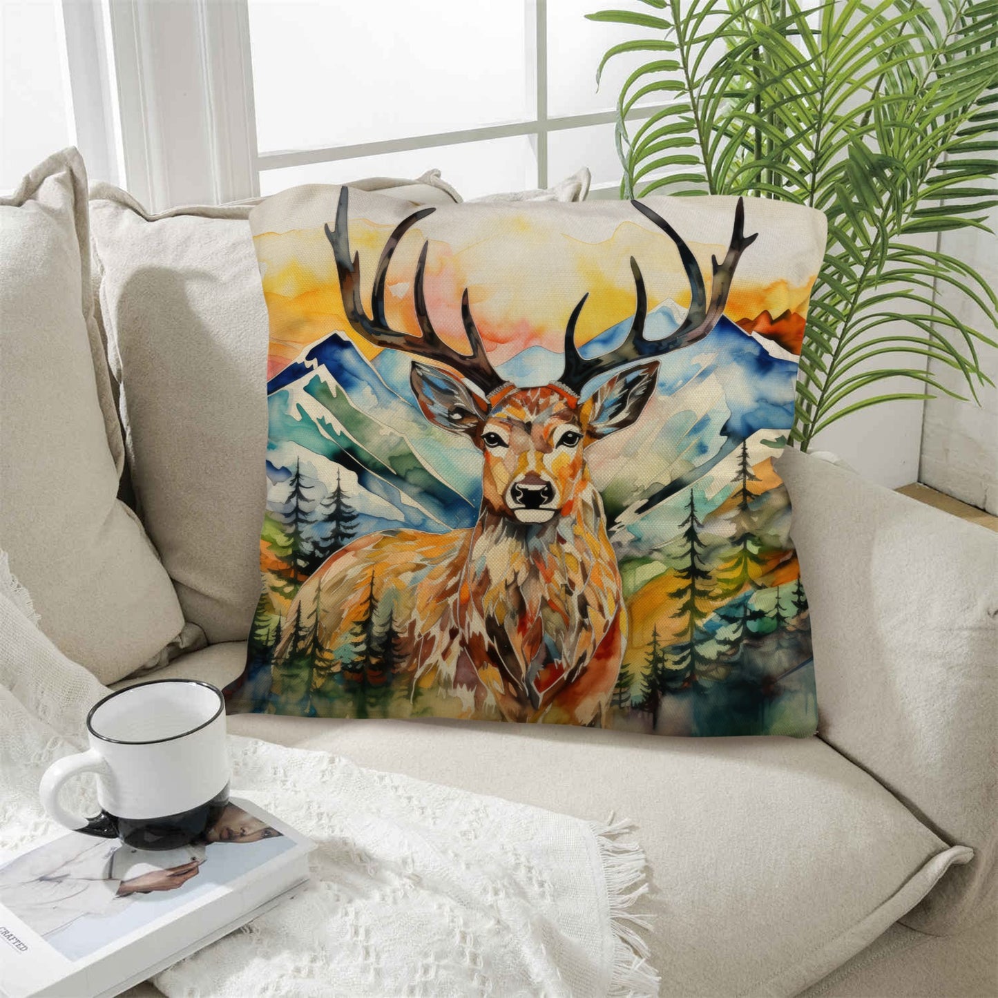 Watercolor Buck Hunting Pillow Case Made In America