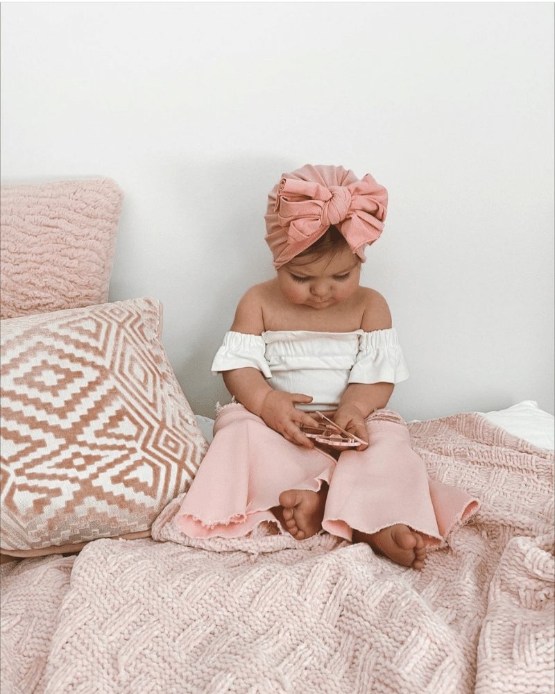 Barbie Pleated Denim Bell Bottoms - PowerPuff Distressed Pink 3-6m