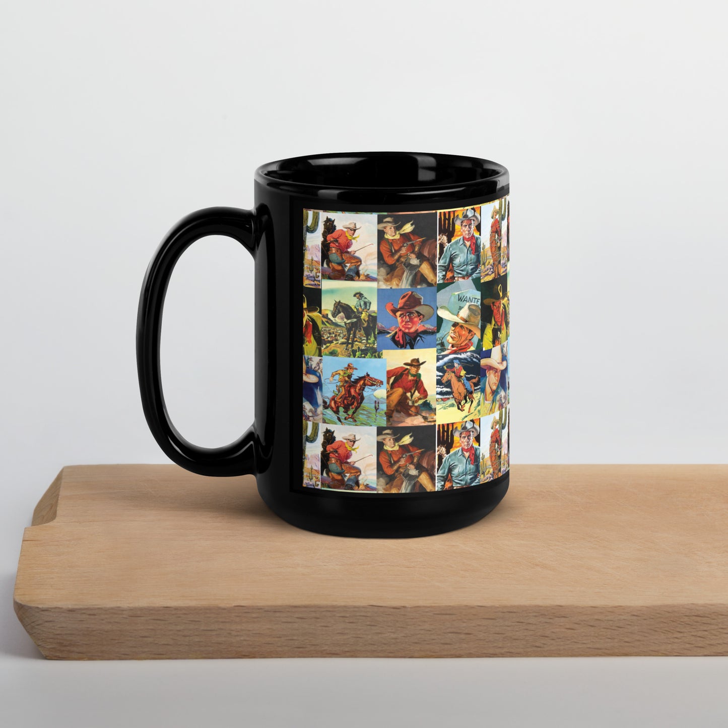 Cowboy Collage Black Glossy Mug