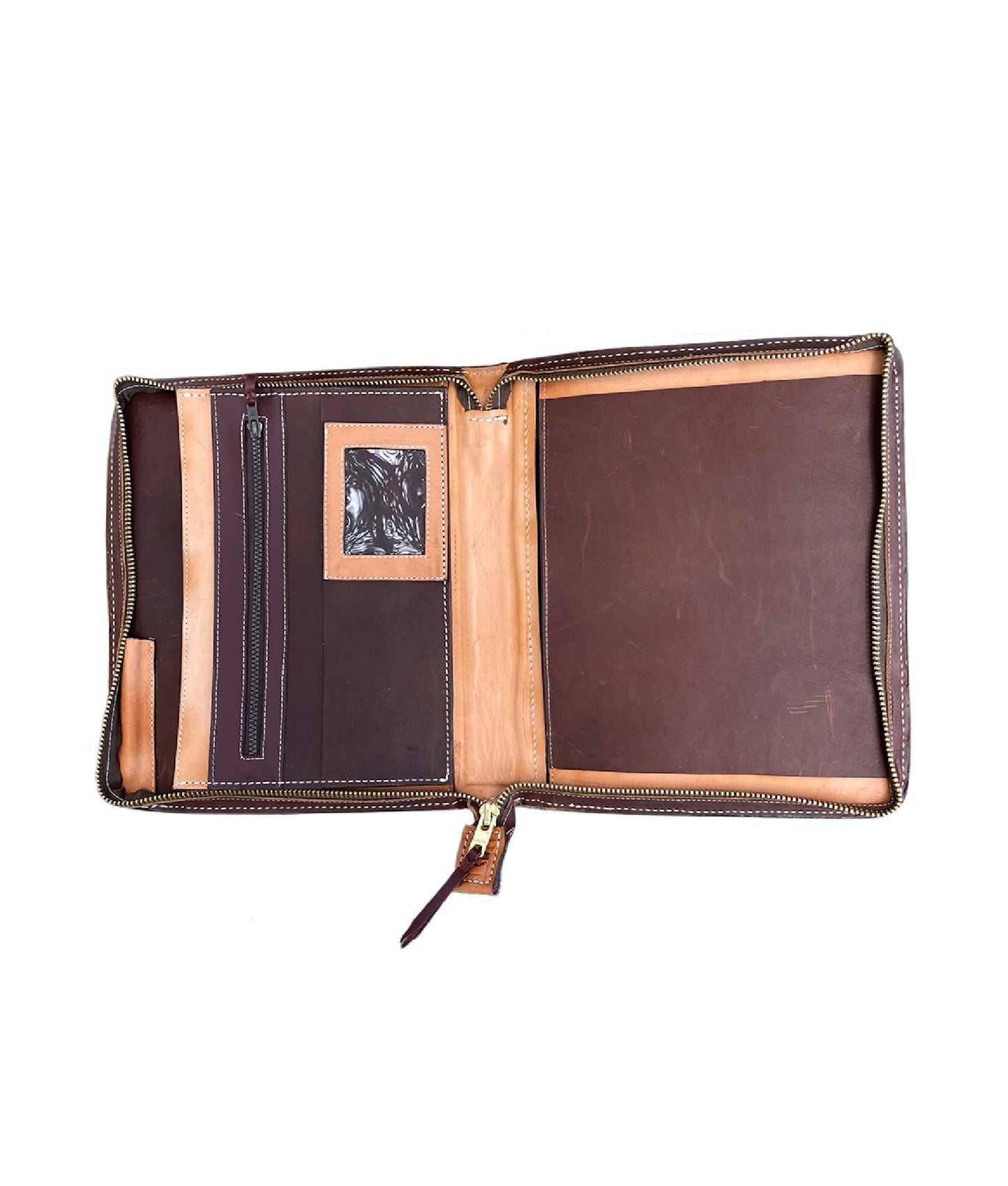 Alamo Saddlery #13 Cowboy Briefcase rough out golden leather with buckstitch