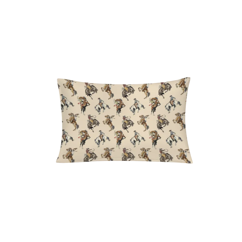 Decorative pillow with cowboy pattern on a beige background