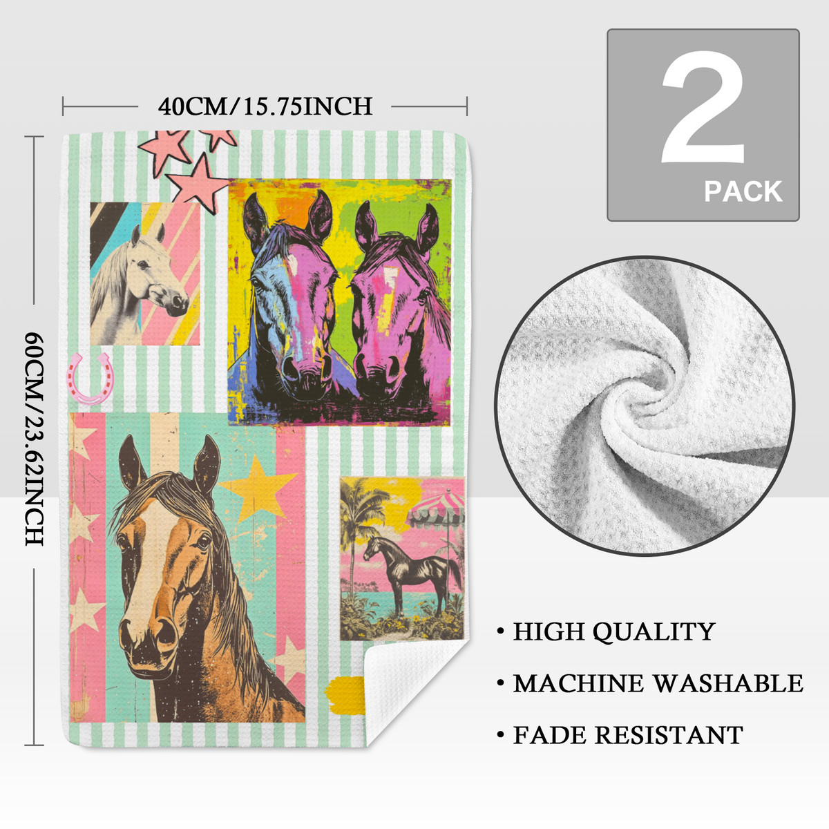 Baha Ranch Color Horses Set of 2 (same) Kitchen Towels Made in America