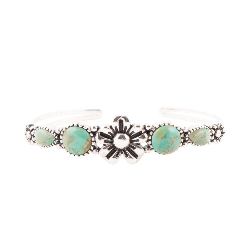 Floral Turquoise and Sterling Silver Cuff Bracelet